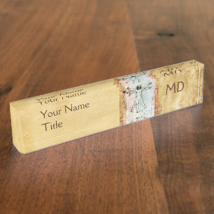 HET VITRUVIAANSE MAN MONOGRAM Antiek PERkament Naambordje