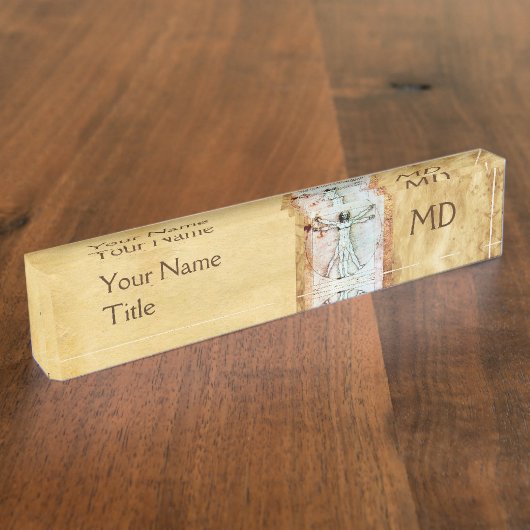 HET VITRUVIAANSE MAN MONOGRAM Antiek PERkament Naambordje (Zijkant)