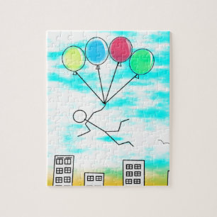 Het vliegen over de stad met ballonnen legpuzzel