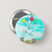 Het vliegen over de stad met ballonnen ronde button 5,7 cm (Voorkant /achterkant)