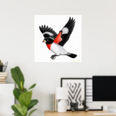 Het vliegende Roos Breasted Grosbeak Poster (Thuiskantoor)