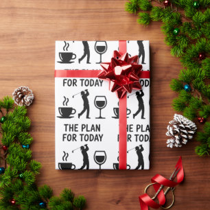 Het vliegtuig voor vandaag Grappige golf wijn koff Cadeaupapier