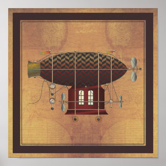 Het vliegveld Petite Rouge Steampunk Flying Machin Poster