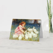 Het voeden van de konijnen met Pasen Feestdagen Kaart (Voorkant)