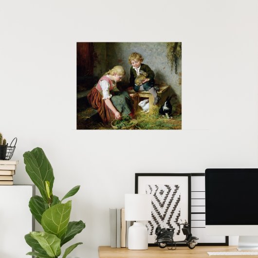 Het voeden van konijnen poster (Thuiskantoor)