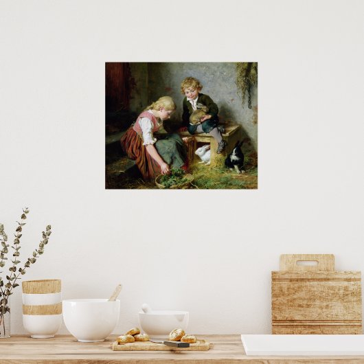 Het voeden van konijnen poster (Keuken)