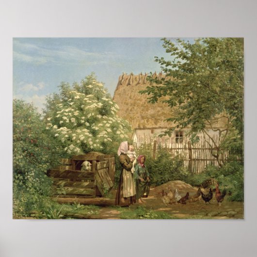 Het voederen van kippen poster (Voorkant)