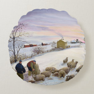 Het voederen van schapen in de winter rond kussen
