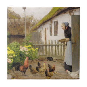Het voeren van de Kippen (door H.A. Brendekilde) Tegeltje