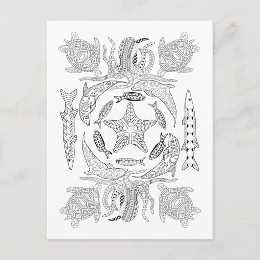 Het Volwassen Kleurende Briefkaart van Sealife (Voorkant)