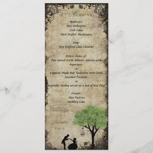 Het voorstel Groene Wedding Menu Kaart (Voorkant)