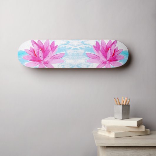 Het vreedzame Roze Schilderen van de Lotusbloem Skateboard (Muurkunst (Horizontaal))