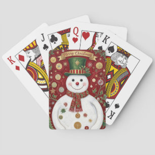 Het vrolijke sneeuwmannetje zijn scharlaken jubile pokerkaarten