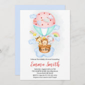 Het Warmluchtballon Jungle Dieren Baby Shower Uitn Kaart (Voorkant / Achterkant)