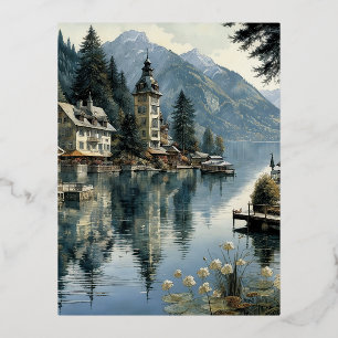 Het water van het Wörthersee meer is schoon en hel Folie Feestdagen Briefkaart