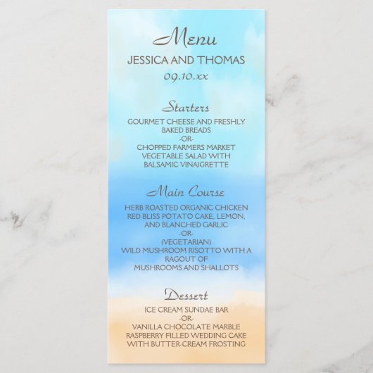 Het Waterverf Beach Wedding Collectie Menu (Voorkant)