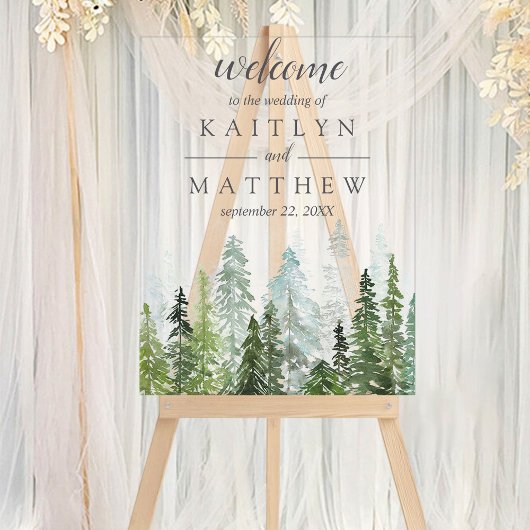 Het Waterverf Pine Tree Forest Wedding Collectie Acryl Bord