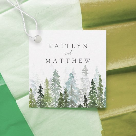 Het Waterverf Pine Tree Forest Wedding Collectie Bedankjes Labels