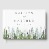 Het Waterverf Pine Tree Forest Wedding Collectie Gastenboek (Voorkant)