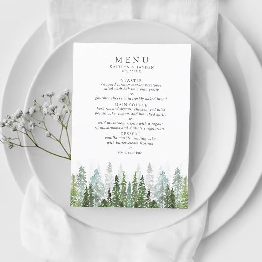 Het Waterverf Pine Tree Forest Wedding Collectie Menu
