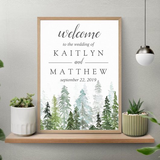 Het Waterverf Pine Tree Forest Wedding Collectie Poster
