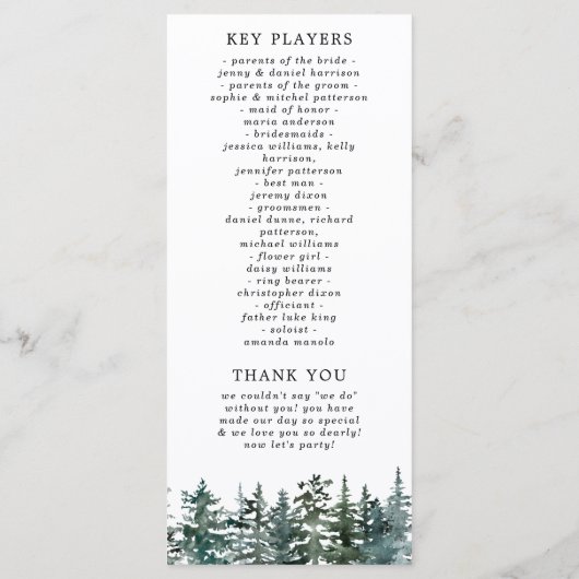 Het Waterverf Pine Tree Forest Wedding Collectie Programma (Achterkant)