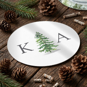 Het Waterverf Pine Tree Forest Wedding Collectie Ronde Kartonnen Onderzetter