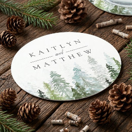 Het Waterverf Pine Tree Forest Wedding Collectie Ronde Kartonnen Onderzetter