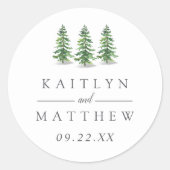 Het Waterverf Pine Tree Forest Wedding Collectie Ronde Sticker (Voorkant)