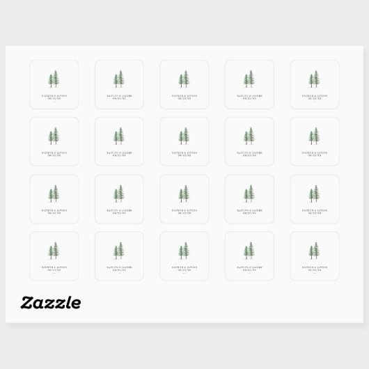 Het Waterverf Pine Tree Forest Wedding Collectie Vierkante Sticker (Vel)