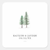 Het Waterverf Pine Tree Forest Wedding Collectie Vierkante Sticker (Voorkant)