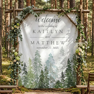 Het Waterverf Pine Tree Forest Wedding Collectie Wandkleed