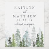 Het Waterverf Pine Tree Forest Wedding Collectie Wijn Etiket (Enkel label)