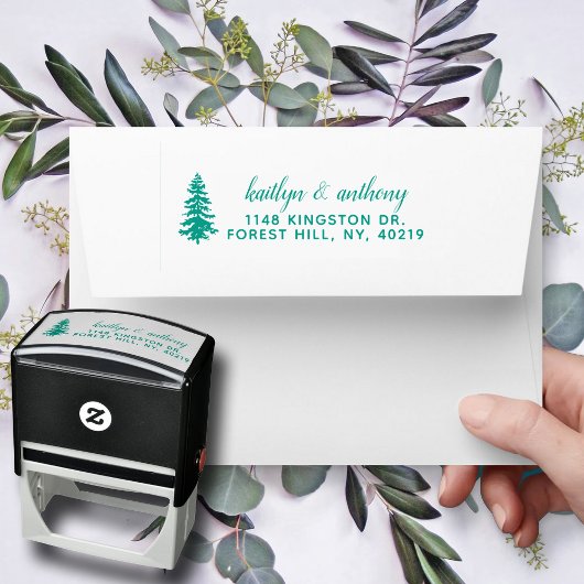 Het Waterverf Pine Tree Forest Wedding Collectie Zelfinktende Stempel