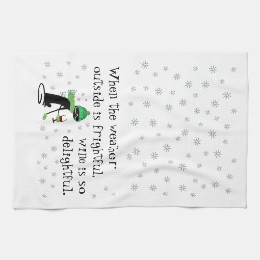 Het weer buiten is angstaanjagend, wijn is heerlij theedoek (Horizontaal)