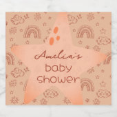 Het weer in baby shower Boho Peachy Sparkling Wijnetiket (Enkel label)