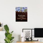 Het Welkome Rustic Wood Blue Floral String Poster (Thuiskantoor)