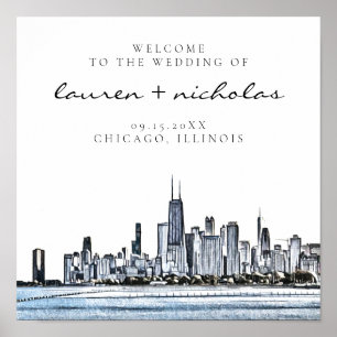 Het Welkomstteken van Chicago Skyline Wedding Poster
