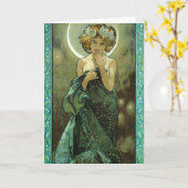 Het Wenskaart van Alphonse Mucha Clair De Lune Kaart (Gele Bloem)