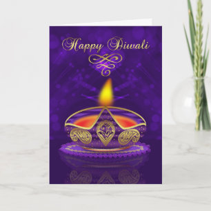 Het Wenskaart van Diwali in Goud en Paars met Kaart