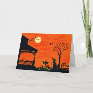 Het Wenskaart van Halloween, heksen, zwarte, Kaart