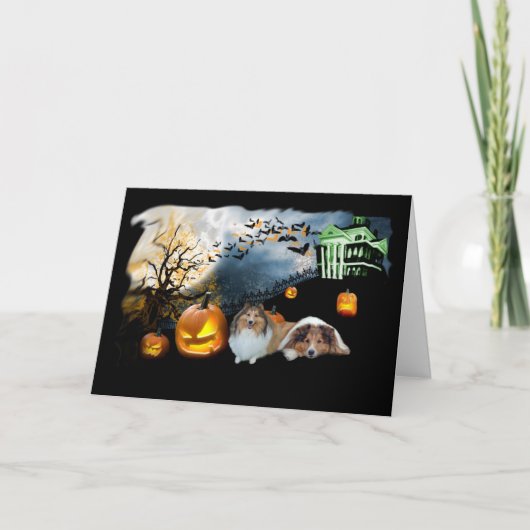 Het Wenskaart van Halloween van Sheltie Kaart (Voorkant)