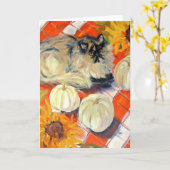 Het Wenskaart van het Kat van de herfst Kaart (Gele Bloem)