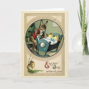 Het Wenskaart van het Konijn en van de Kuikens van Feestdagen Kaart