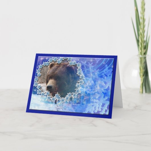 Het Wenskaart van Kerstmis van de grizzly Feestdagen Kaart (Voorkant)