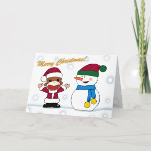 Het Wenskaart van Sockmonkey en van de Sneeuwman Feestdagen Kaart