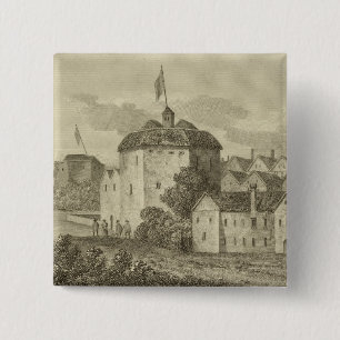 Het Wereldbol Theater op de Bankside zoals het in Vierkante Button 5,1 Cm