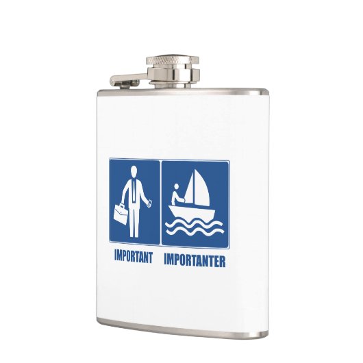 Het werk is belangrijk, het verkopen is belangrijk heupfles (Links)