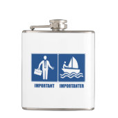 Het werk is belangrijk, het verkopen is belangrijk heupfles (Voorkant)