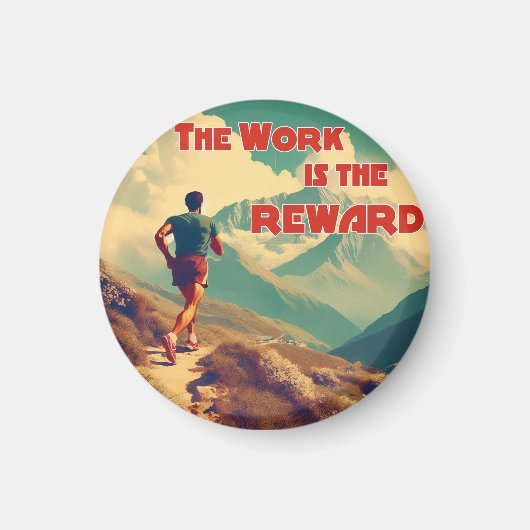 Het werk is de Reward Runner Mountains Magneet (Voorkant)